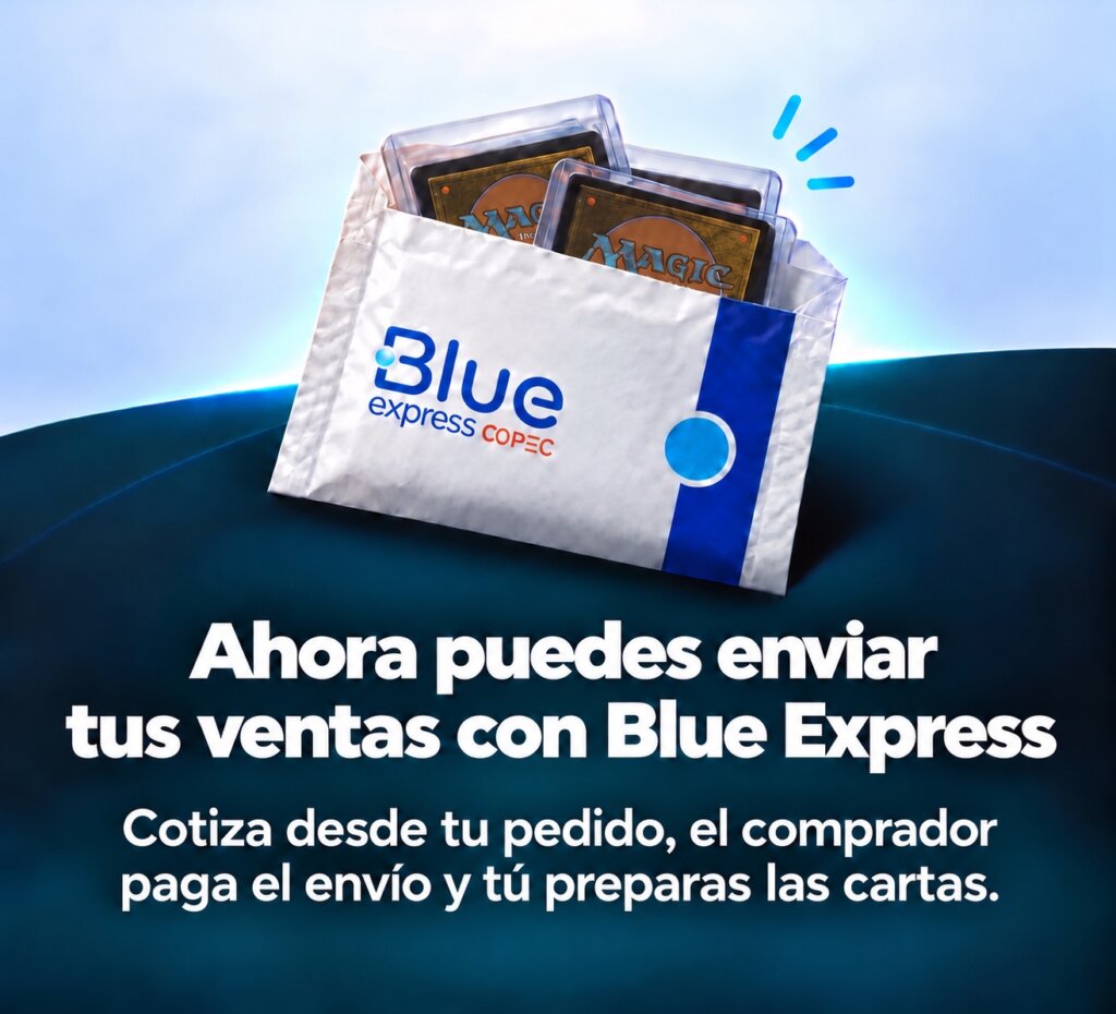 Sobre de Blue Express con cartas Magic. Ahora puedes enviar tus ventas: cotiza en el pedido, el comprador paga el envío y tú preparas las cartas.
