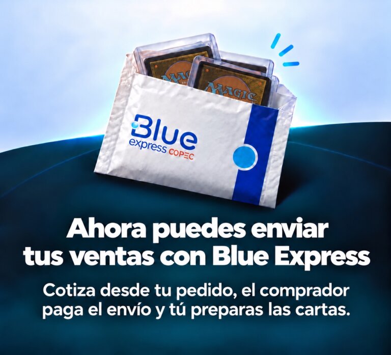 Sobre de Blue Express con cartas Magic. Ahora puedes enviar tus ventas: cotiza en el pedido, el comprador paga el envío y tú preparas las cartas.